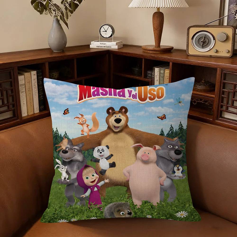 Anime M-Masha And B-Bears Pillow Cover Sofa Cushion Cover Home Room Decoration Children Gift