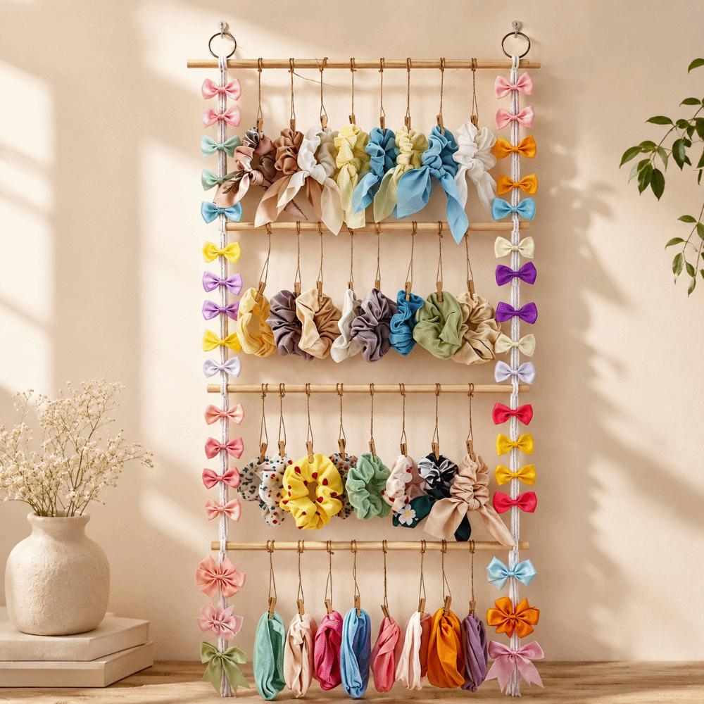 Macrame Hair Accessory Storage Rack Boho Style Headband Organizer Wall Door Closet