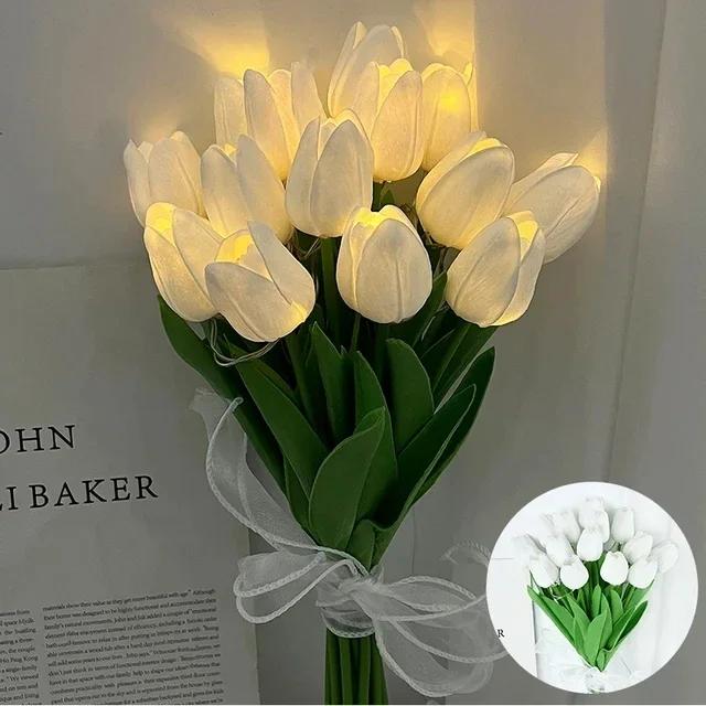 5/10pcs LED Tulips Artificial Flowers Flower Bouquet Night Light for Desktop Room Home Garden Decoration Wedding Birthday Gift