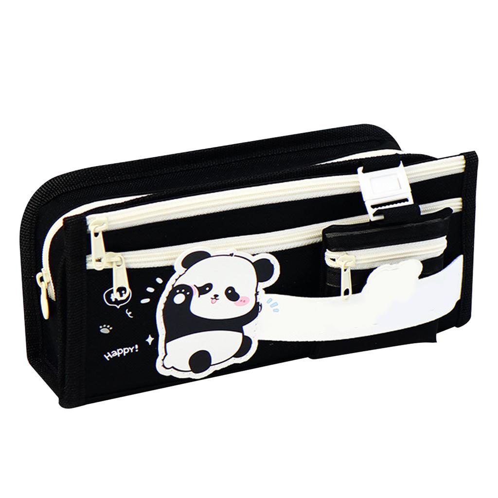 Large Capacity Pencil Case Cute Cartoon Panda Pattern Multi Compartments Oxford Cloth Pencil Pouch for School Office College