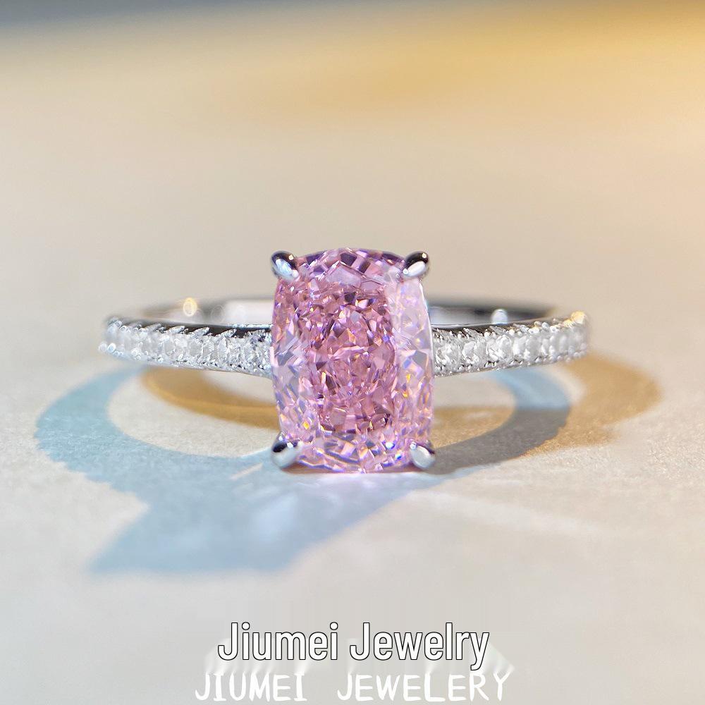 S925 Sterling Silver Pink Radiant Cut Flower Ring for Women - Cute, Sweet, INS Style.