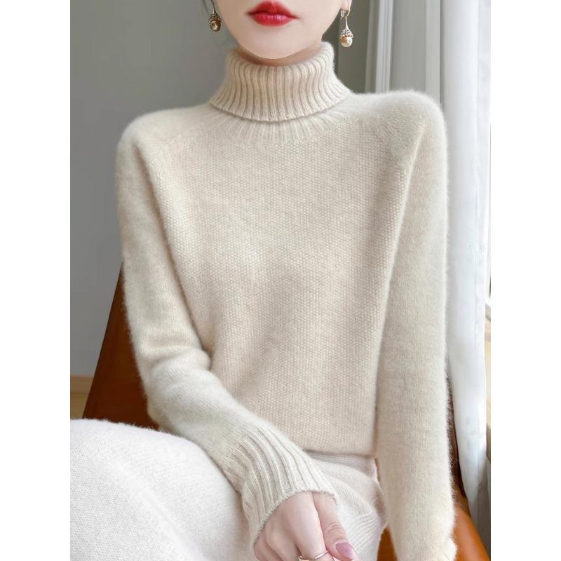 Женская осенне-зимняя водолазка, свитер, новый свободный трикотажный низ, толстый повседневный базовый топ с длинным рукавом, однотонная одежда 2234