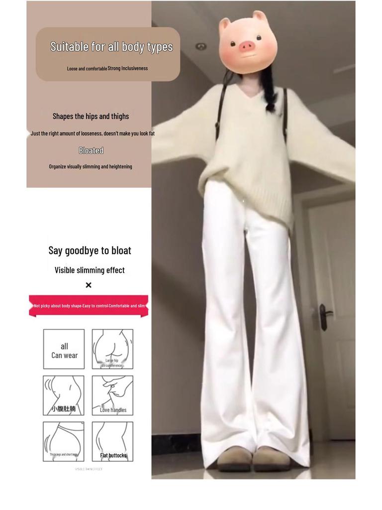 Женские флисовые микро-клеш спортивные штаны с высокой посадкой - Коллекция Весна/Осень/Зима 2025: Слимминг, Повседневные, Утепленные расклешенные брюки.