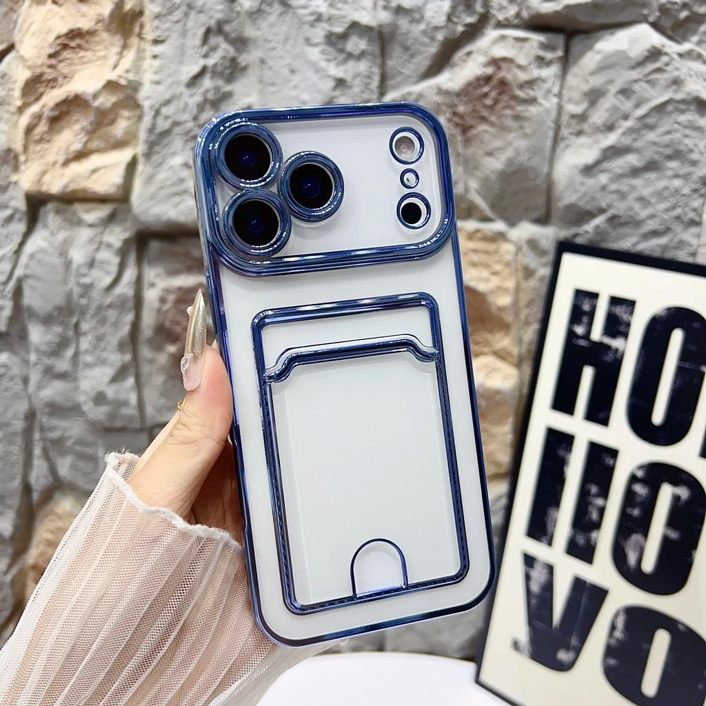Fashion Card Holder Bag Case For iPhone 17 16 15 14 13 12 11 Pro Max 17 Air Clear Shockproof Slot Wallet Soft Plating Cover