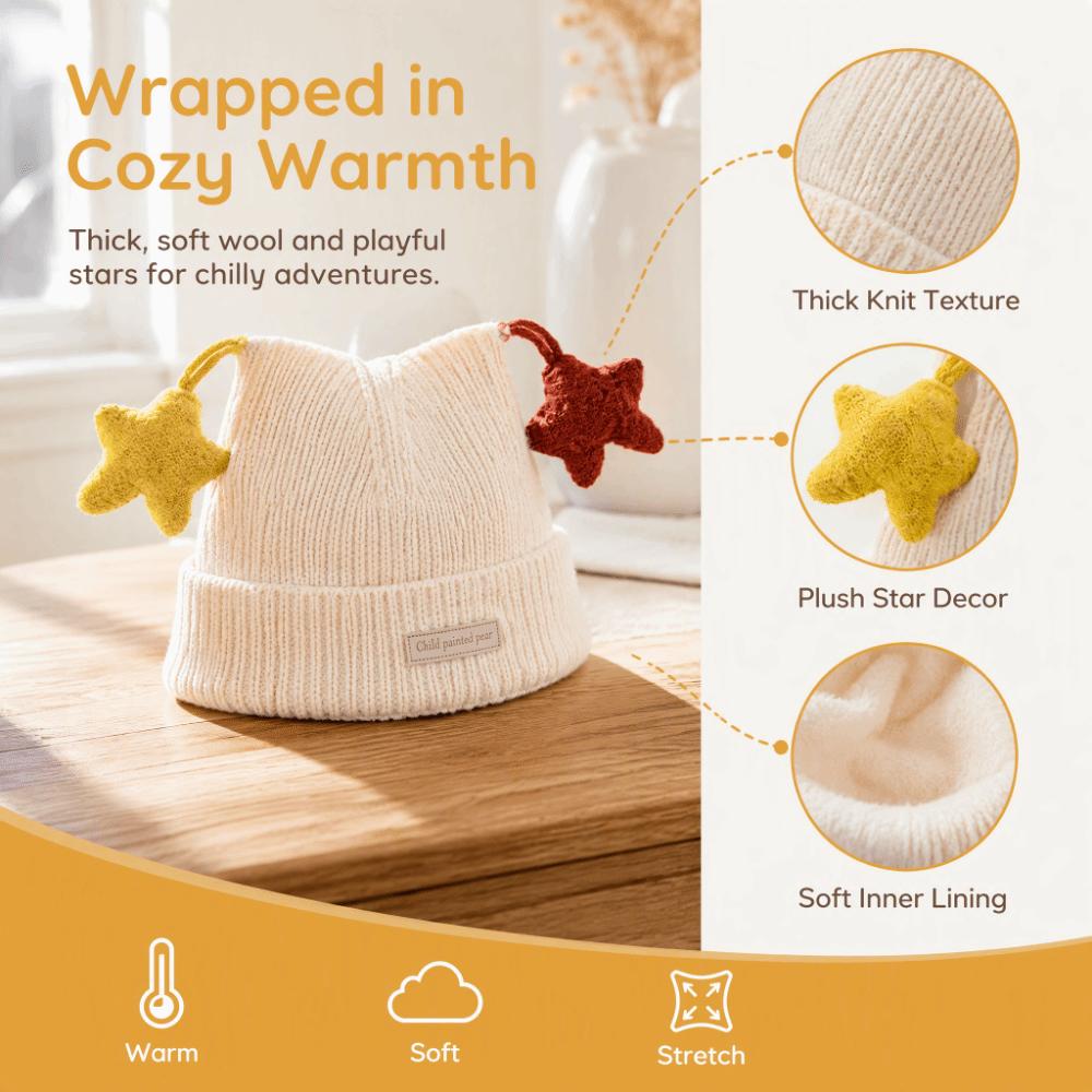 Thick Knit Kids Beanie Star Decor Baby Beanie Comfort Fit Knitted Cap Winter Outdoor
