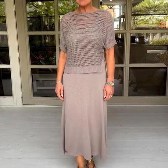 Женский комплект из 2 шт./компл., вязаный топ с коротким рукавом и круглым вырезом, топ с V-образным вырезом