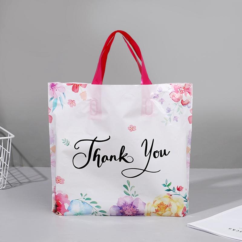 10 шт. Подарочный пакет «Спасибо» с цветочным дизайном, пластиковые сумки-тоут для свадебной вечеринки по случаю дня рождения, подарочная упаковка, сувениры на День благодарения и Рождество