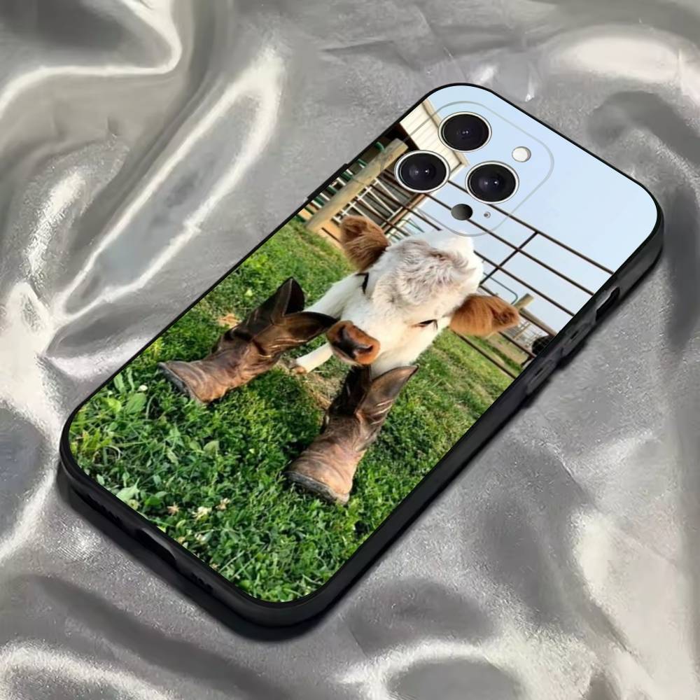 Cute Highland Cow Phone Case For iPhone 16,15,14,13,12,11,Pro,Max,Plus,X,XS,SE4,E,Mini,Soft Black Case