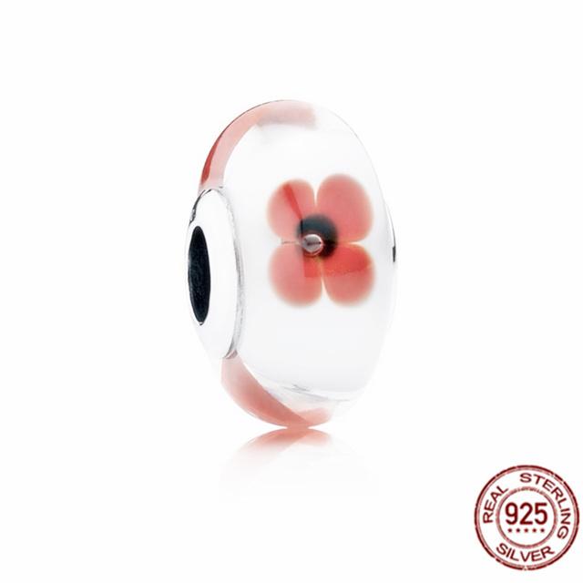Стерлингового серебра 925 пробы, белый, красный, синий, счастливый четырехлистный клевер, муранское стекло, очаровательные ювелирные изделия, бусины, подходят для милого модного браслета