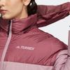 adidas Куртка Terrex W Puff Gd с принтом логотипа, застежкой-молнией, воротником-стойкой, капюшоном, легкая пуховая куртка для женщин, розовая HN1998