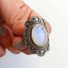 Кольцо из твердого серебра 925 пробы с радужным лунным камнем, ювелирные изделия ручной работы из стерлингового серебра 925 пробы, кольцо с камнем, женские украшения, богемное кольцо