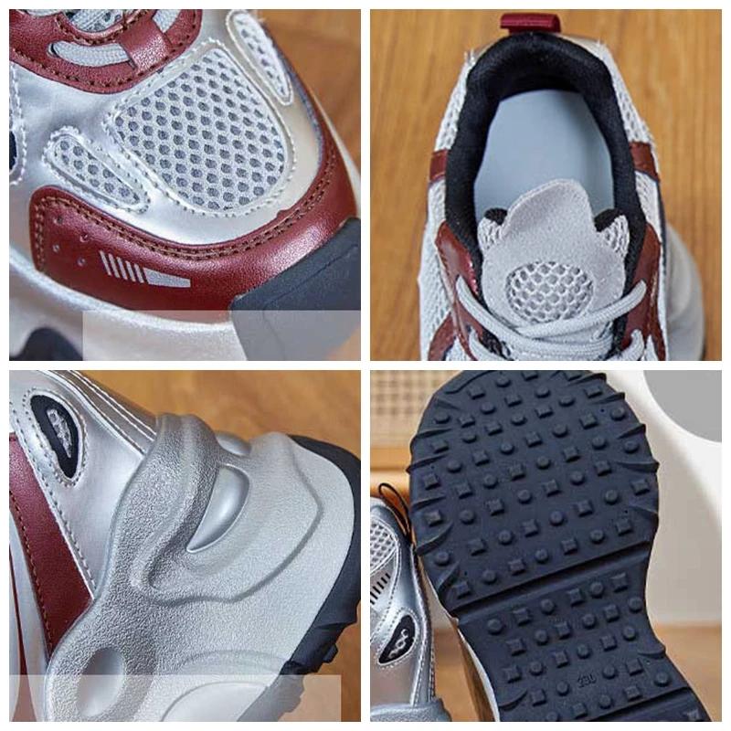 Fashion 12CM Air Mesh Microfiber Synthetic Chunky Sneakers Fashion Spring Shoes Leather Ankle Booties Women Vulcanize Boots Autumn