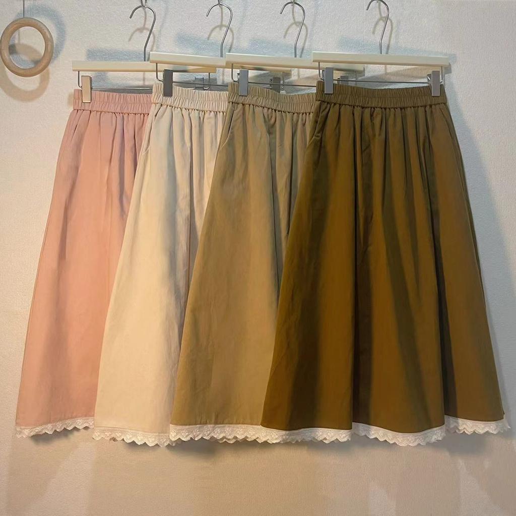 Женская осенняя юбка миди с панелями и кружевной отделкой в авангардном дизайне - Нишевая плиссированная юбка-зонт свободного кроя с высокой талией и милым клешем