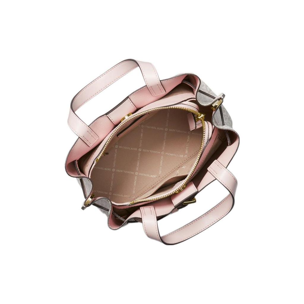 Michael Kors MK Emilia Монограмма Color Block Логотип Молния Квадратный Полиэстер Плечо Crossbody Сумка-тоут Маленькие Женские сумки Розовый Белый 35H0GU5S1B-7183