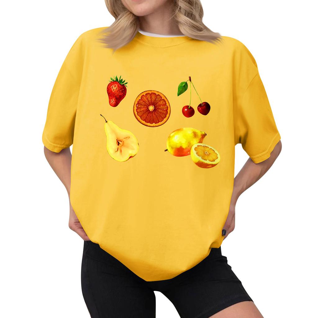 Women's Casual Printed T-Shirt Round Neck Pullover Short Sleeve Top