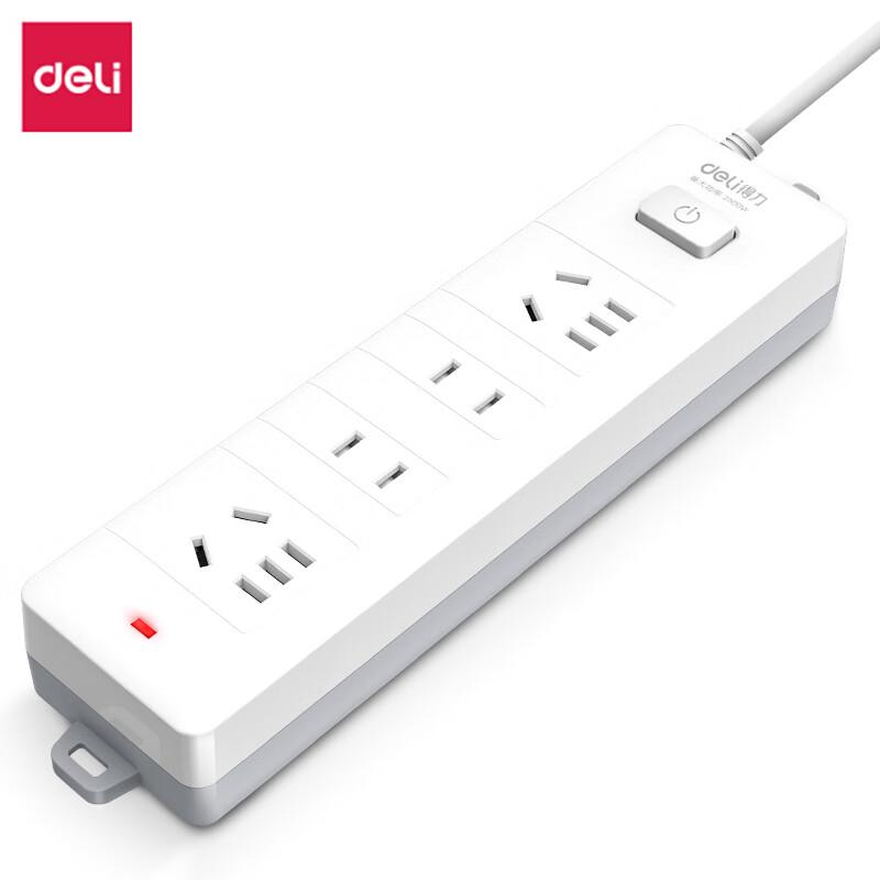 Deli 4-Outlet Safety Power Strip with Master Switch, 3m CN plug (adapter included)