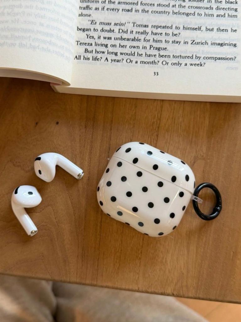 Черно-белый чехол в корейском стиле в горошек для Airpods Pro 3, для Airpods 3-го поколения, Защитная крышка с милым брелоком-сердечком, Противоскользящий, для Airpods 4-го поколения
