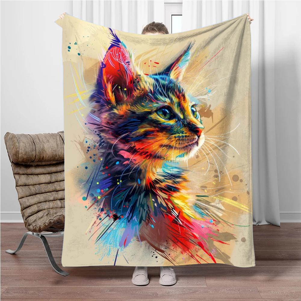 8 Size Colorful Cat Flannel Throw Blanket,Soft Throw Blanket for Home Bedroom Bed Sofa Picnic Travel Office Cover Child Gift