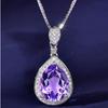 Ожерелье с подвеской в виде капли воды с фиолетовым кристаллом и посеребренным покрытием 2024 г. — простой и универсальный дизайн