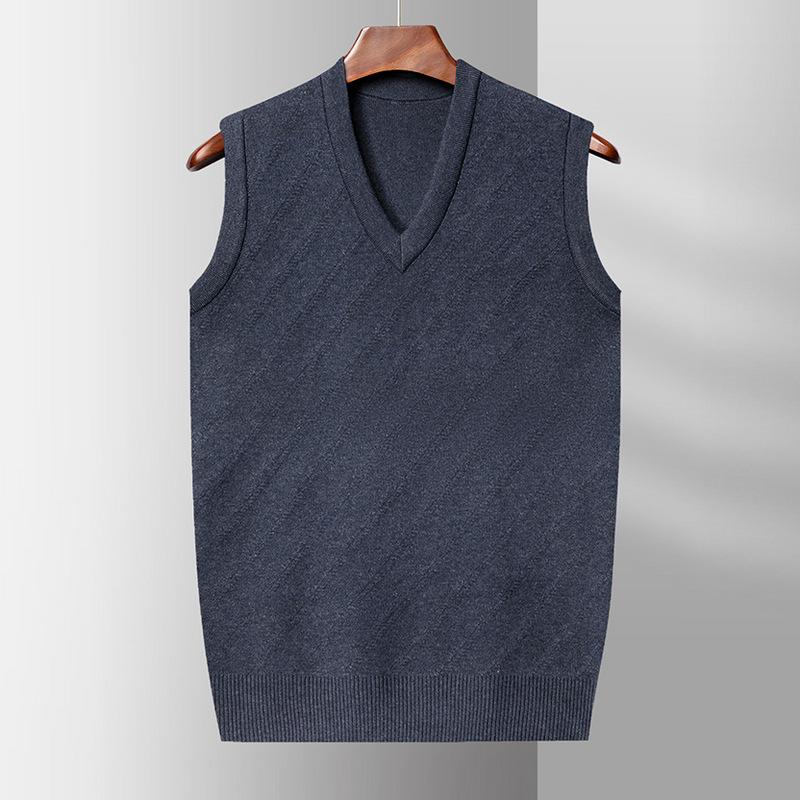 Осень и Зима Новый Жилет с V-образным вырезом Мужской Трикотажный Жилет без рукавов Свитер для старого папы Однотонный Деловой Внутри