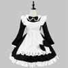 Japanese Maid Cosplay Cute Lolita Party Dress Black White Long Sleeve Classic Apron Maid Role Play Waitress Cross Dressing