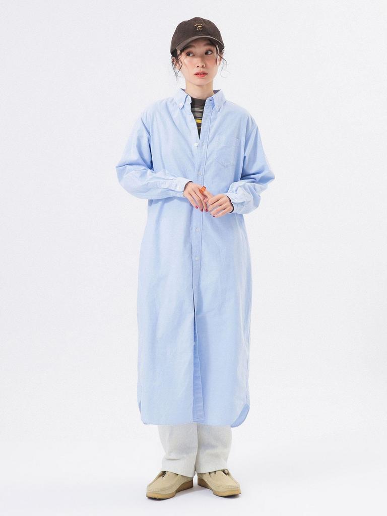 Beams Boy Women's Oxford BD Dress, Long Sleeve, SAX, One Size