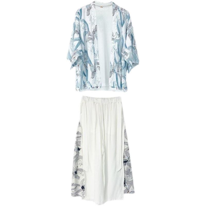 Men's Chinese Style Ice Silk Taoist Robe: Trendy Three-Piece Hanfu Tang Suit for Summer