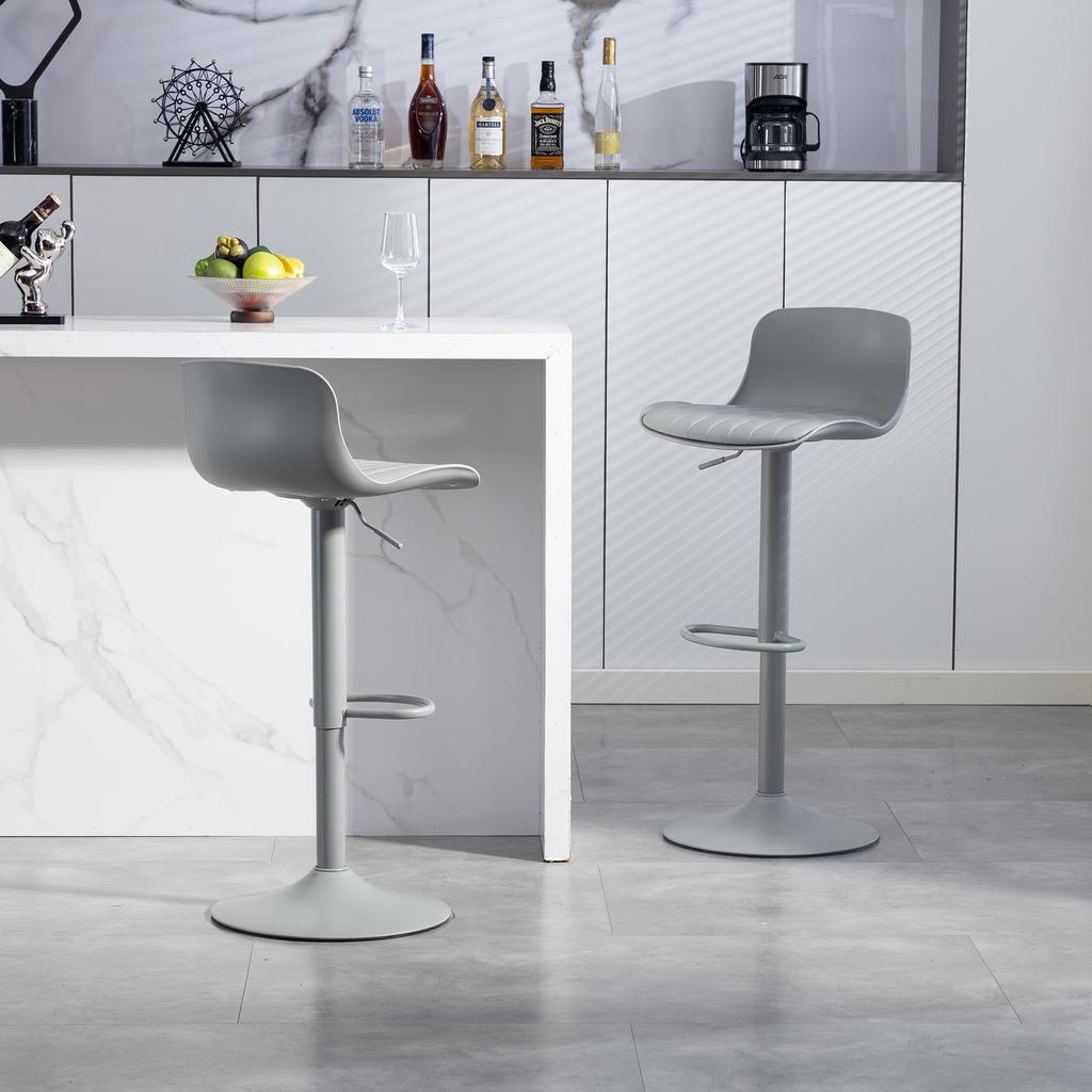Modern Adjustable Swivel Bar Stools Set of 2, Plastic Backrest & Faux Leather Seat, Gas Lift Height, Metal Base with Footrest, Kitchen Counter