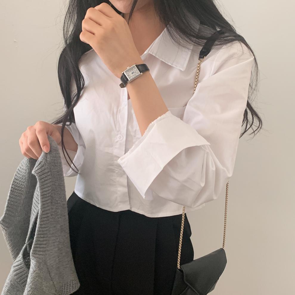 Женская рубашка, удобная и универсальная, для ранней осени, короткая секция внутри белой рубашки, женская рубашка с длинными рукавами, темперамент, элегантный модный топ
