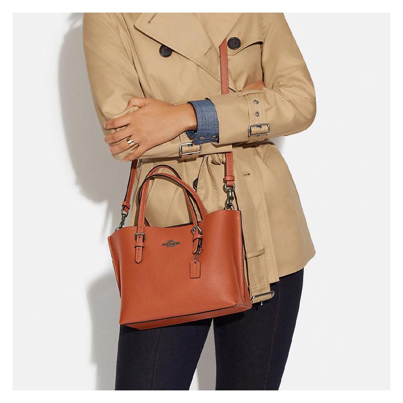 COACH Mollie solid color simple zippered side compartment double-sided leather shoulder bag crossbody bag handbag 25 women's sunset red