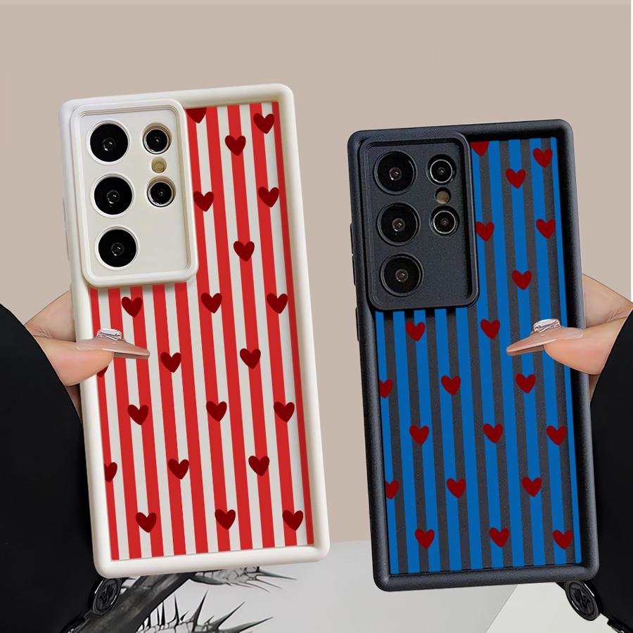 Чехол-бампер с полосками и сердцем для Samsung Galaxy S26 Ultra S20FE S25 S25 Edge S23 FE S24Ultra S22 S24 Plus S21