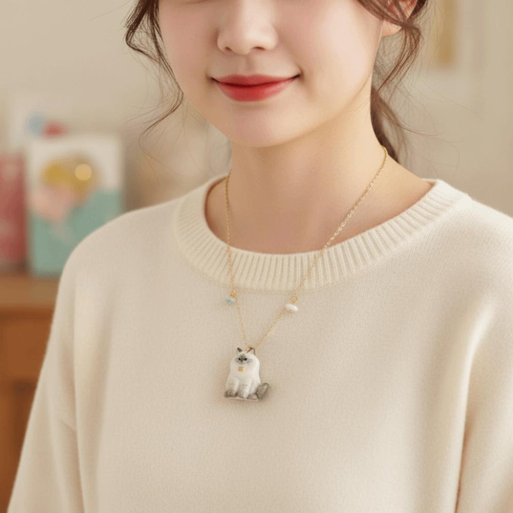18K Gold Plated Stainless Steel Cat Necklace Copper Gold Clavicle Chain Cat Pendant Necklace Gifts