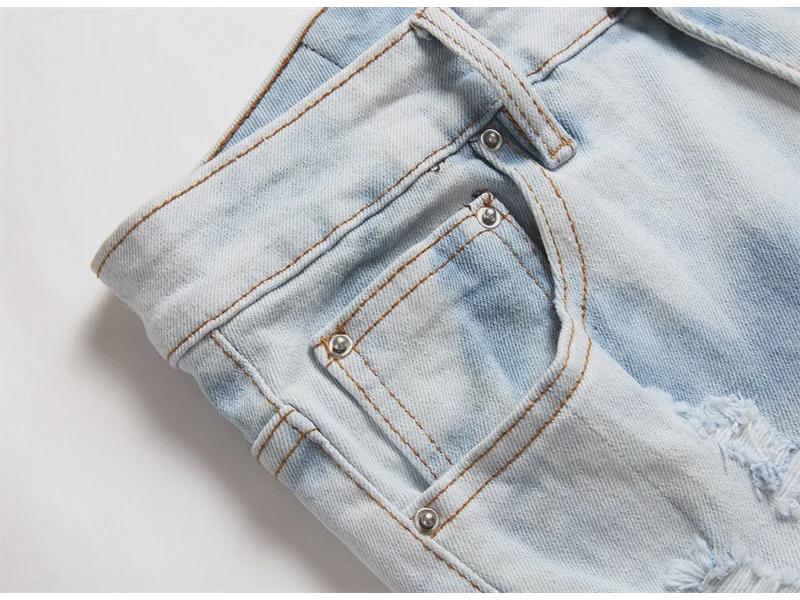 AM Punk Retro Stretch Slim Fit Casual Hole Print Skinny Jeans