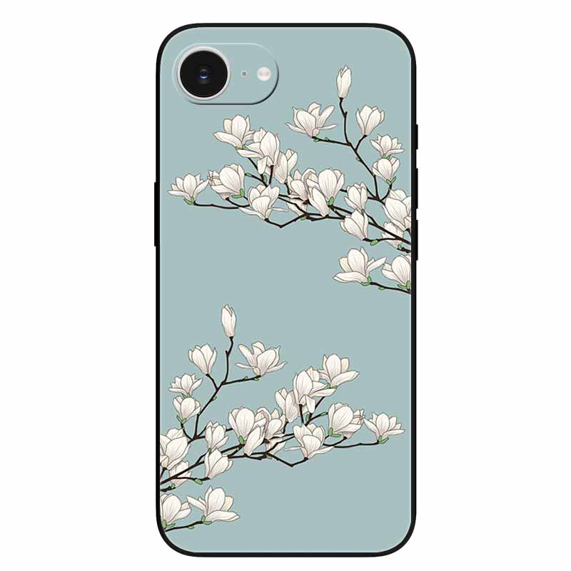For iPhone 16e Case Soft Silicone Flowers 3D Relief Cover for iPhone 16e 2025 Black Phone Cases Funda On for Iphone16e 16 e Cool