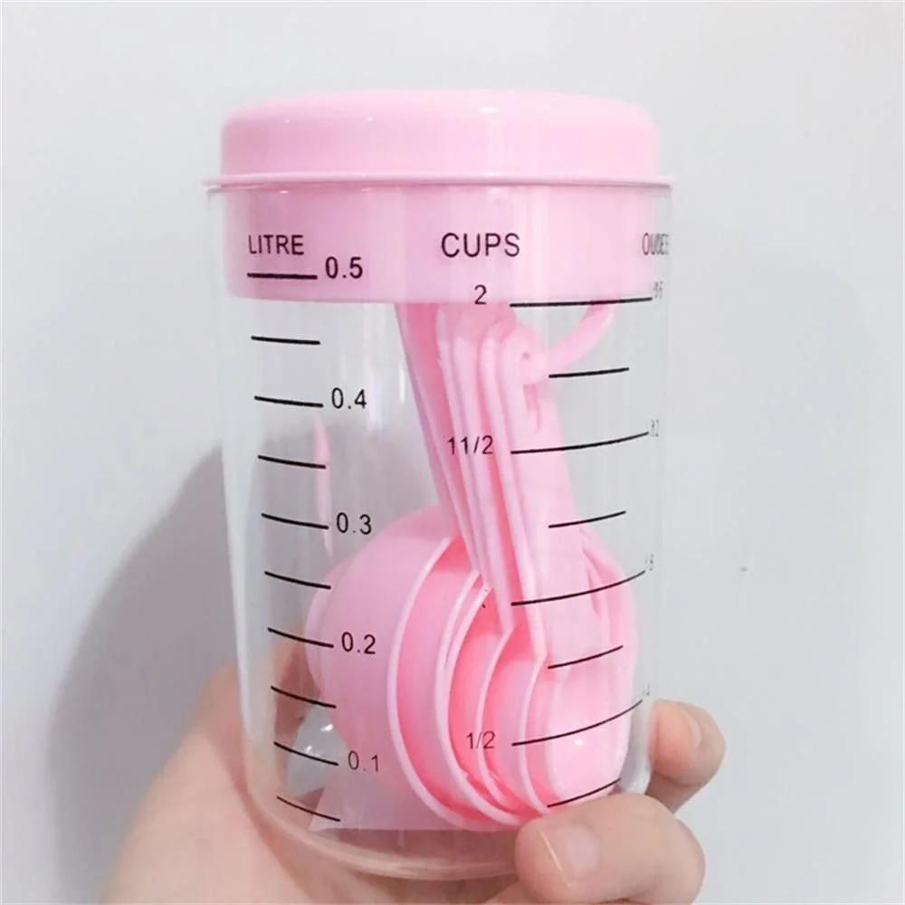 7 Pieces / Set Plastic Measuring Cups and Spoons Tea Coffee Kitchen Utensils Baking Tools Tray
