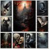 Dark Academy Victorian Gothic Poster Wind Moon Raven Skeleton Castle Bat Retro Canvas Wall Art for Home Decor