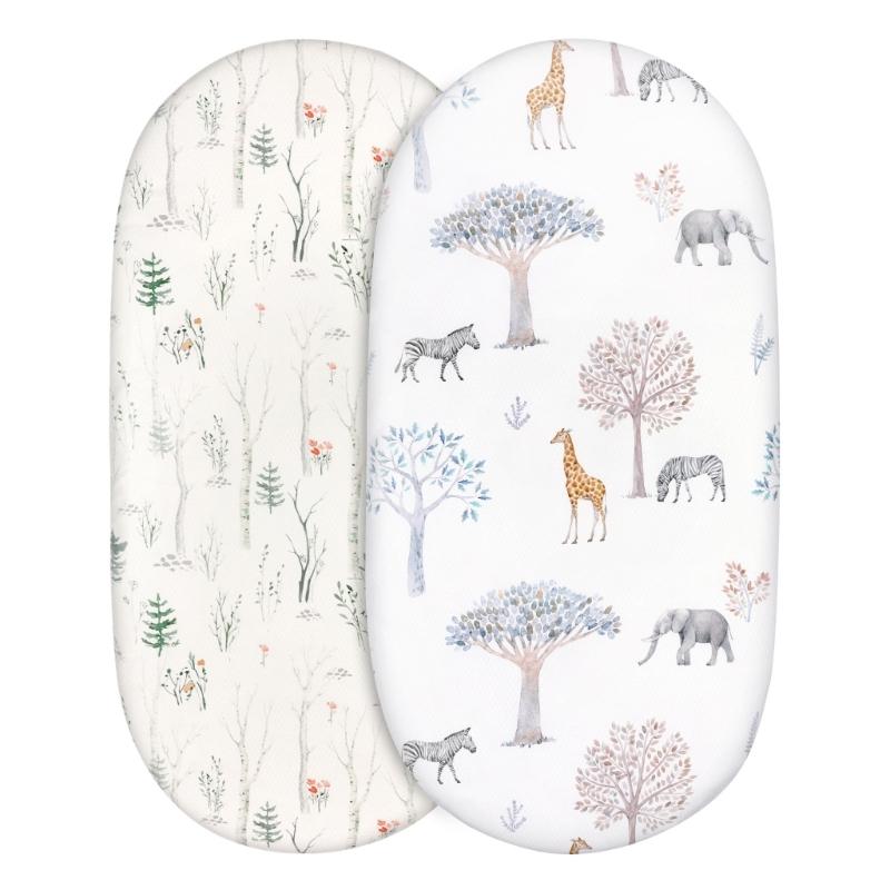 Pack of 2pcs Baby Fitted Sheet Crib Bed Cover Sheet Cartoon Print Bassinet Sheet Mattress Covers Elastic Removable Cover