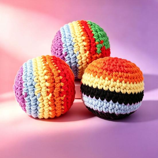 Handmade Crochet Footbag Soft for Kids Colorful Knitted Juggling Toys Toss Game