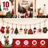 Wooden Christmas Hanging Ornaments Set of 10 Rustic Village Style Pendants for Tree and Winter Home