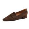 Sheep Suede Pointed Toe Low Heels Spring Shoes Loafers Slip On Big Size 43 Leisure Women Pumps