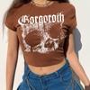 Vintage Short Sleeve T-shirt 90s Gothic Harajuku Print Pattern Croptop Skeleton Skull Punk Streetwear Aesthetic Female Mujer Top