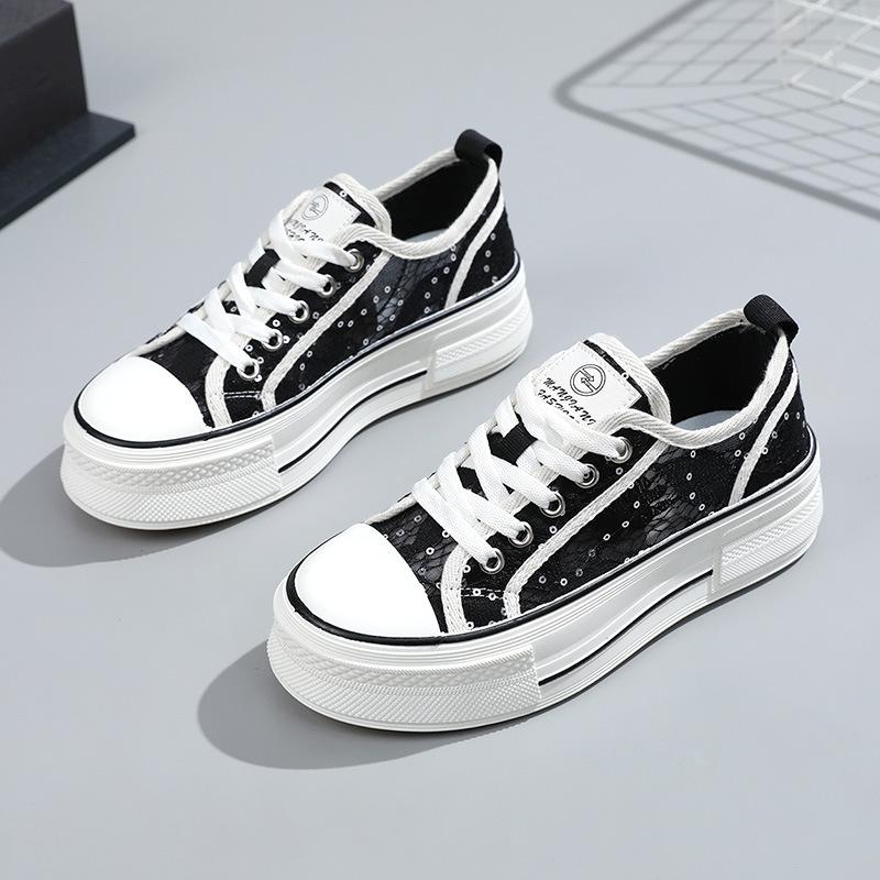 Fashion Women's Canvas Sneakers Summer Breathable Mesh Thick Bottom Height Increase Casual Women's Shoes Beach Flat Shoes
