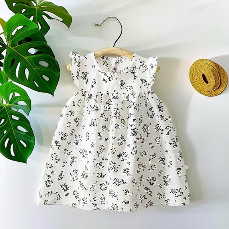 Girl Summer Dress Cotton Blend Floral Princess A Line Outfit For Toddler Girls