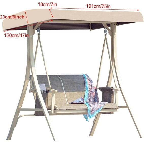 Outdoor Swing Canopy Replacement Cover 3 Seater 191x120x18cm/75x47x7'' Universal Patio Swing Cover,Waterproof Replacement Canopy Top Cover for Garden