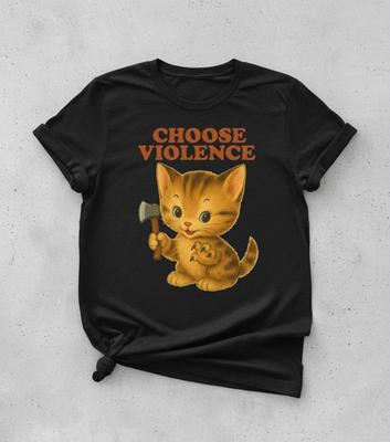 Funny Kitten T-Shirt, Choose Violence, Vintage 1940s Style Cat Tee