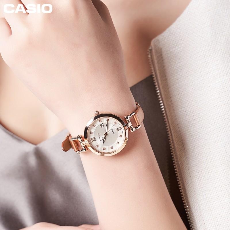 Casio SHEEN Звезда Интернет-знаменитость Универсальные Отображение Даты Водонепроницаемые Бизнес Кварцевый Механизм Ремешок из Натуральной Кожи Японские и SHE-4536PGL-7BUPRD