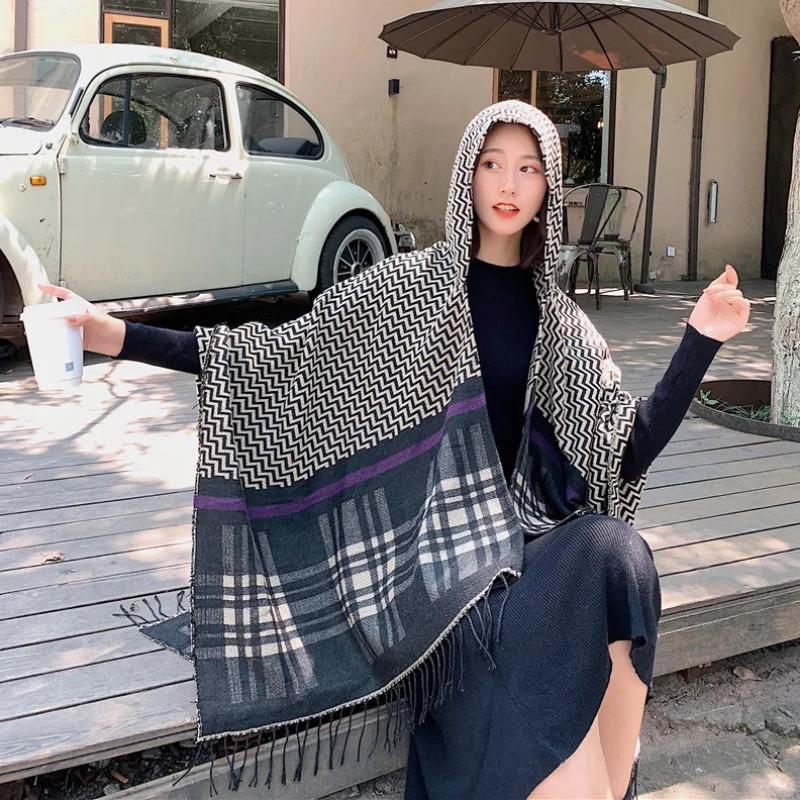 21 Style Big Pendulum Cloak With Hat Arabic Poncho Women Leopard Pocket Shawl Cape Knitted Middle East Split Thick Warm Blanket