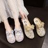 Summer new lace bow mesh cool slippers women's versatile flat-bottomed bag head lazy half slippers