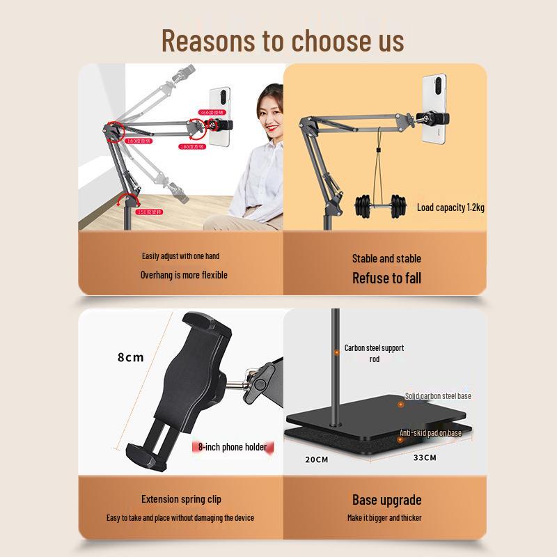 Adjustable Floor Stand with Mechanical Arm for Mobile, Tablet, and Overhead Viewing