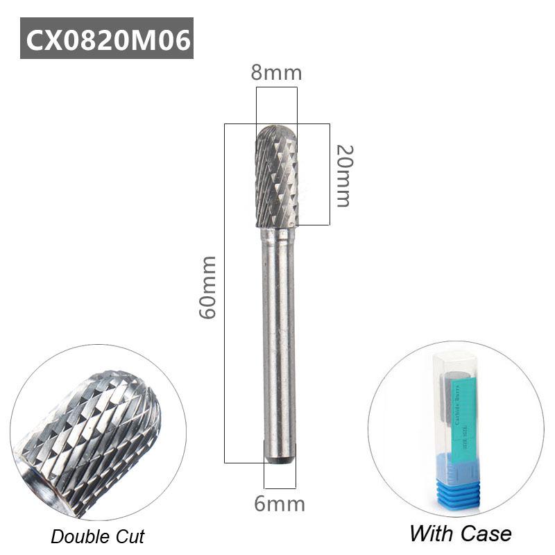 Напильник из карбида вольфрама с шаровидным наконечником и цилиндрическим наконечником 6 мм, хвостовик 1/4, инструменты для резьбы по дереву, фреза с одинарной насечкой по металлу